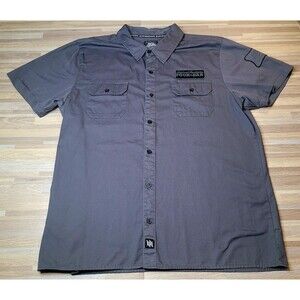 Hart and Huntington Tattoo Mens XXL Gray Short Sleeve Button Up Pockets Four Bar